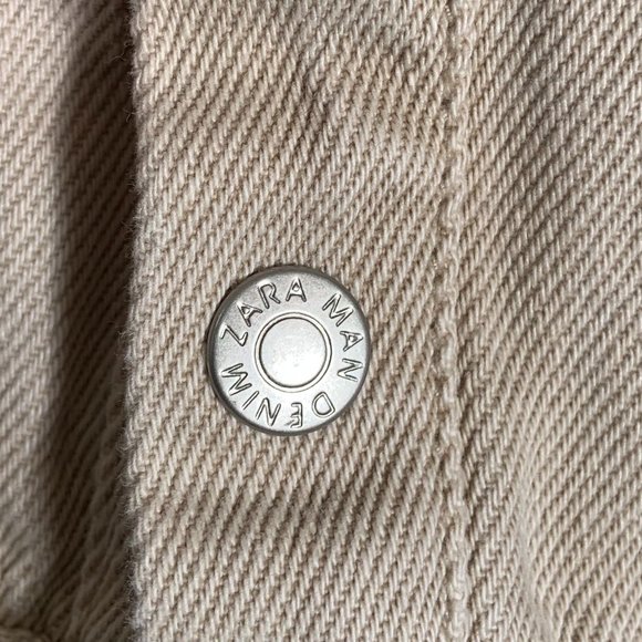 Zara Man Unisex Denim Relaxed Fit Shirt Jacket Shacket Cotton Beige Tan Size S - Picture 5 of 13